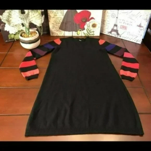 Sonia Rykiel Enfant Sequin Sweater Dress Black and Red, Size 10